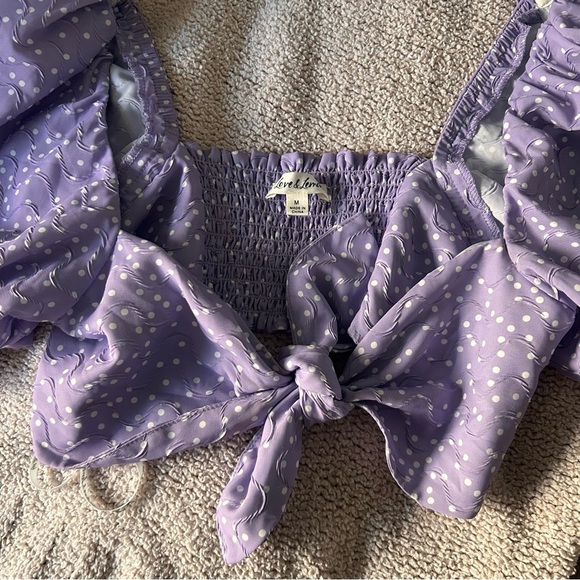 For love and lemons Chelsea puff sleeve purple polka dot tie front top - Picture 6 of 11